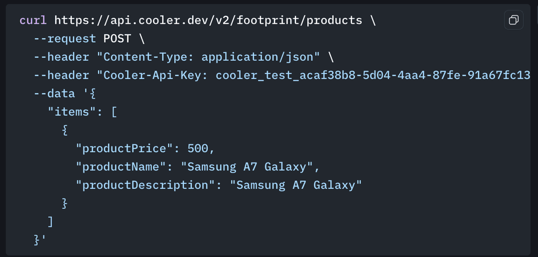Example of Cooler API usage showing a curl command